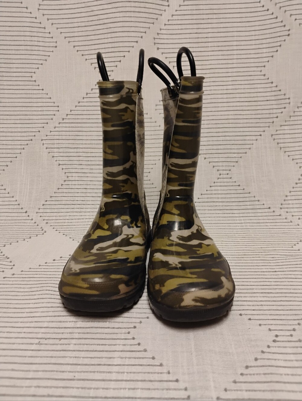 Zoogs Kids Dinosaur Camouflage Rain Boots Pull On Handles Boys Size 12